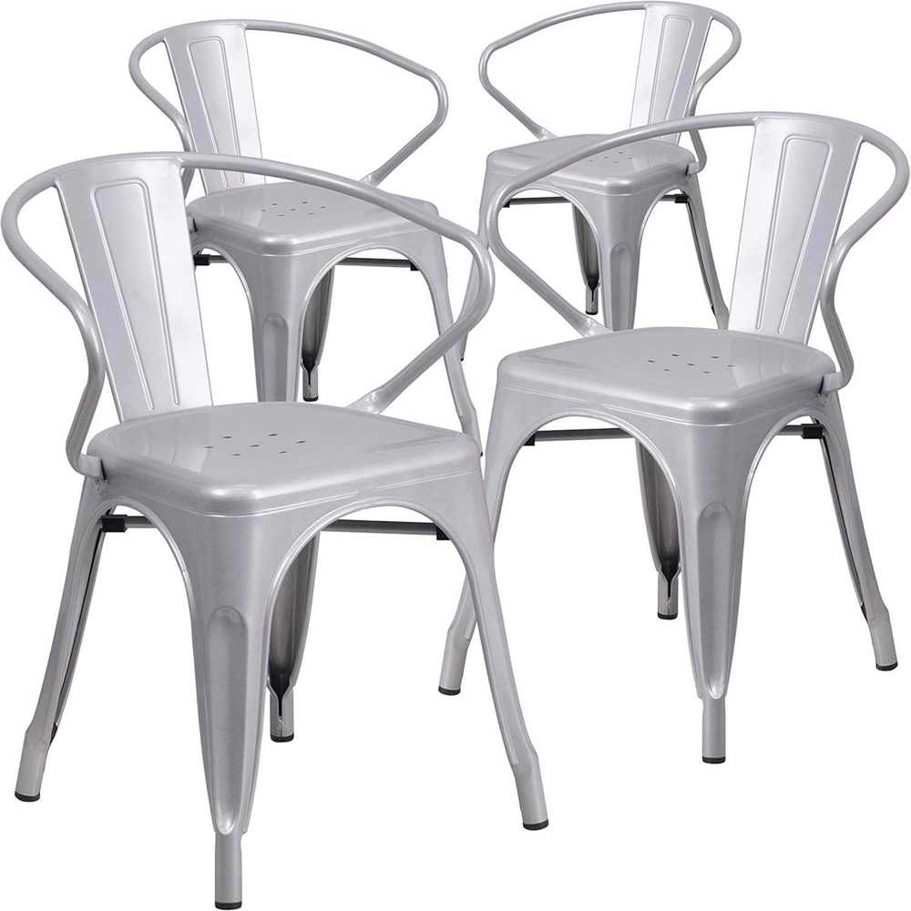 FWStyle Set of 4 Silver Galvanised Steel Ready Assembled Chairs Image 2