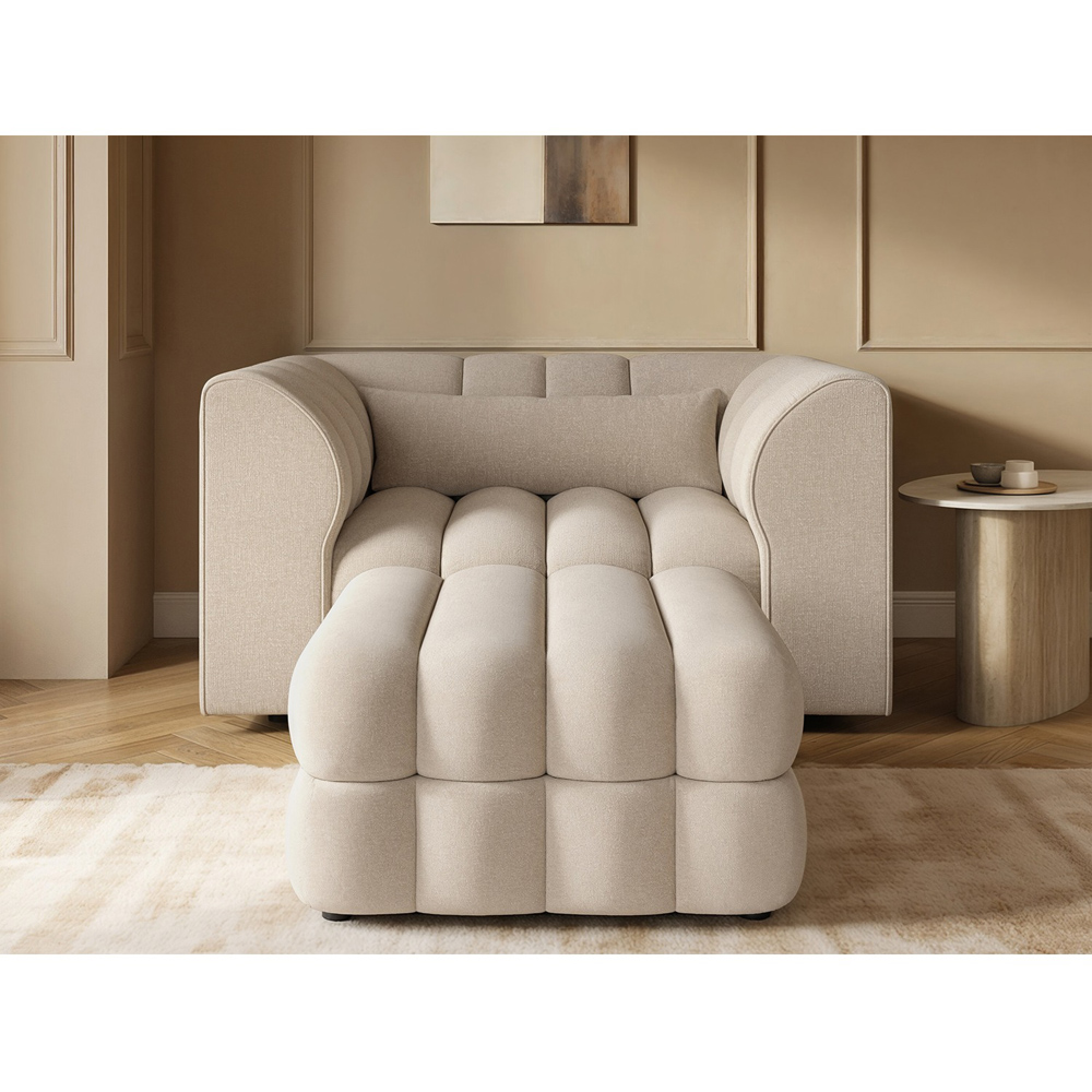 SOLACE+CO Halle Beige 2 Seater Loveseat Sofa with Storage Footstool Image 4
