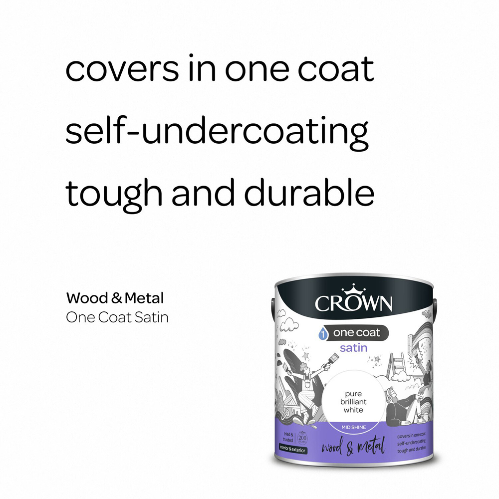 Crown Wood and Metal One Coat Satin Pure Brilliant White 2.5L Image 7