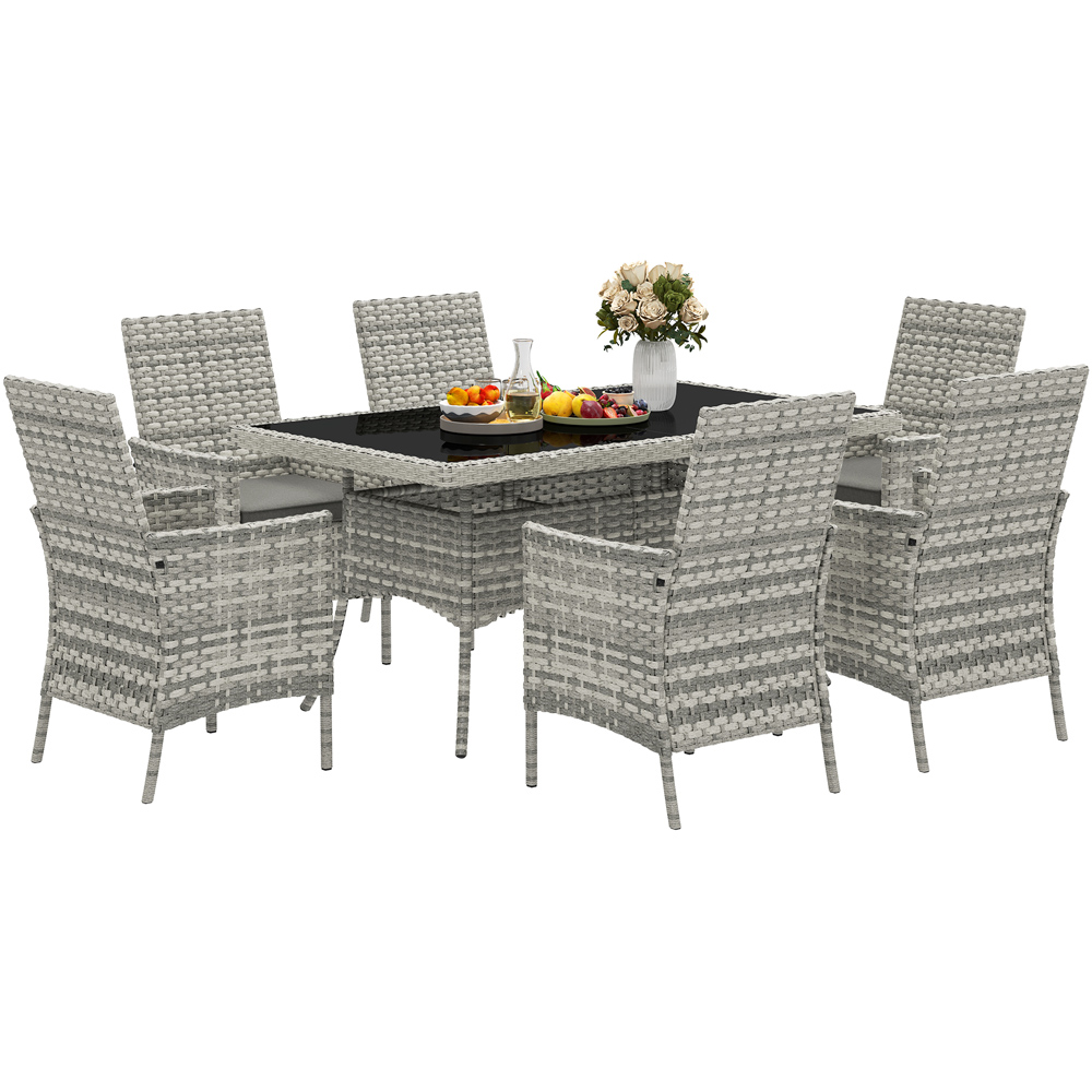 Outsunny 6 Seater Mixed Grey Rattan Garden Dining Set with Cushions Image 2