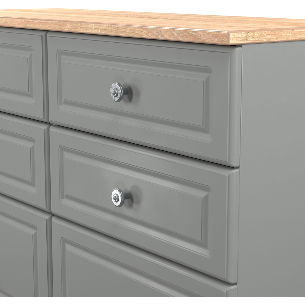 Crowndale Norfolk 6 Drawer Dusk Grey and Bardolino Oak Wide Chest of Drawers Ready Assembled Image 5