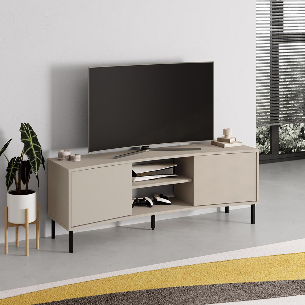 FWStyle Frem Modern 2 Door Sandstone Curved TV Stand Unit Image 6