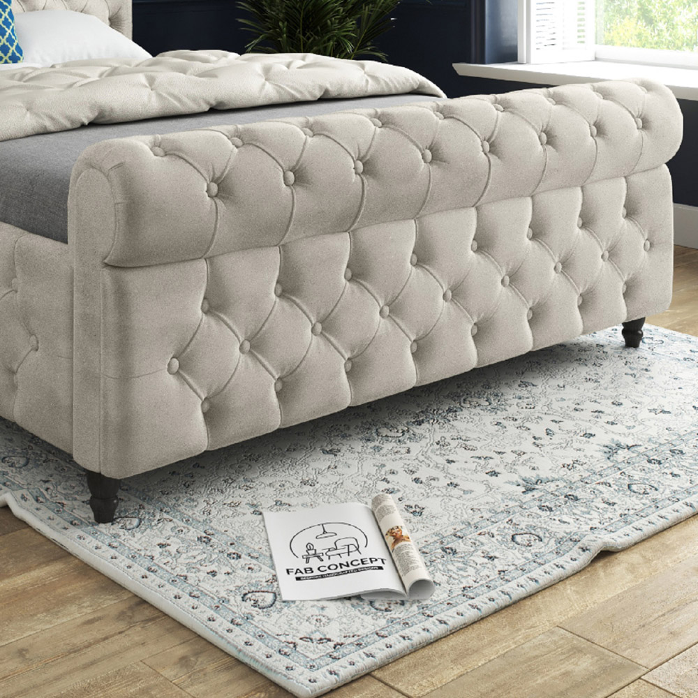 Savana Small Double Silver Soft Velvet Upholstered Sleigh Bed Frame with Scrolled Headboard Image 4
