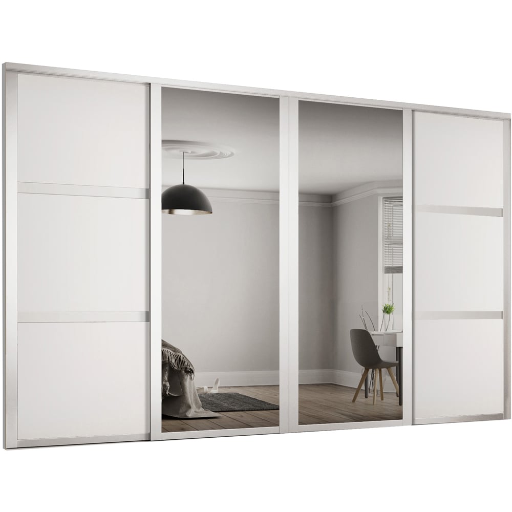 Spacepro Shaker 4 Door White Frame Mirror Sliding Wardrobe Kit 2898mm Image 1