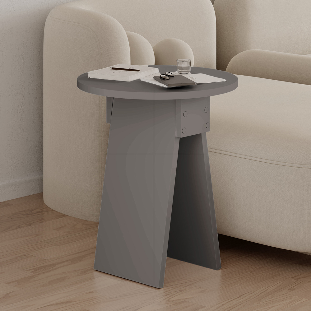Decortie Chen Mocha Grey Modern Sculptural Base Round Side Table Image 3