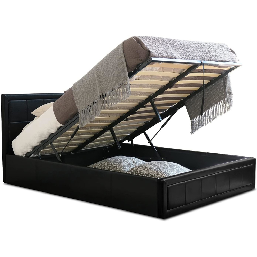 Home Treats Double Black Leather Ottoman Storage Bed with Mattress Image 3