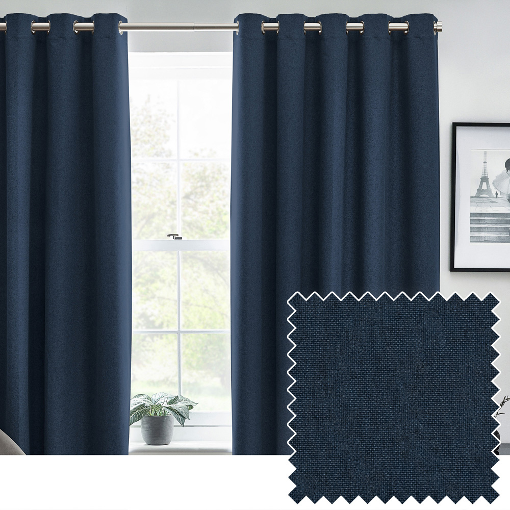 furn. Dawn Blue Textured Blackout Eyelet Curtains 229 x 183cm Image 5