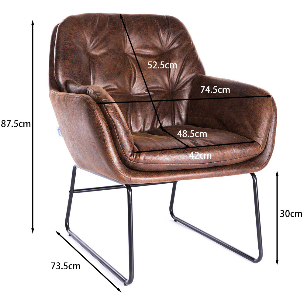 Living and Home Brown Tufted Leisure Armchair with Metal Legs Image 7