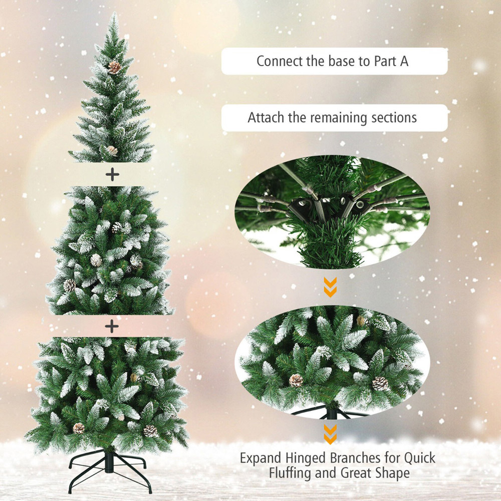 Costway Snow Flocked Pencil Artificial Christmas Tree with Pine Cones 6ft Image 6