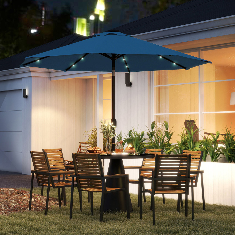 Outsunny Blue 24 Solar LED Crank and Tilt Parasol 2.4m Image 2