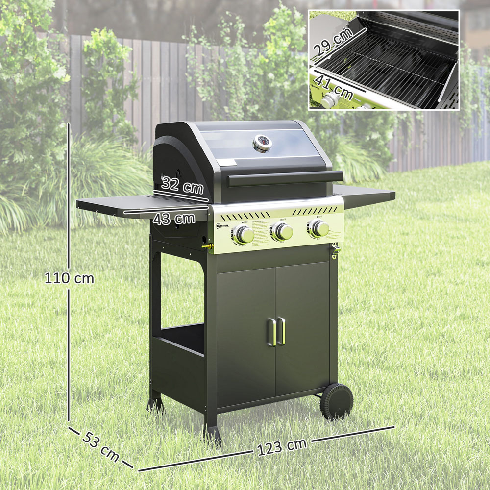 Outsunny 3 Burner Propane Gas BBQ Grill with See Through Lid Image 9