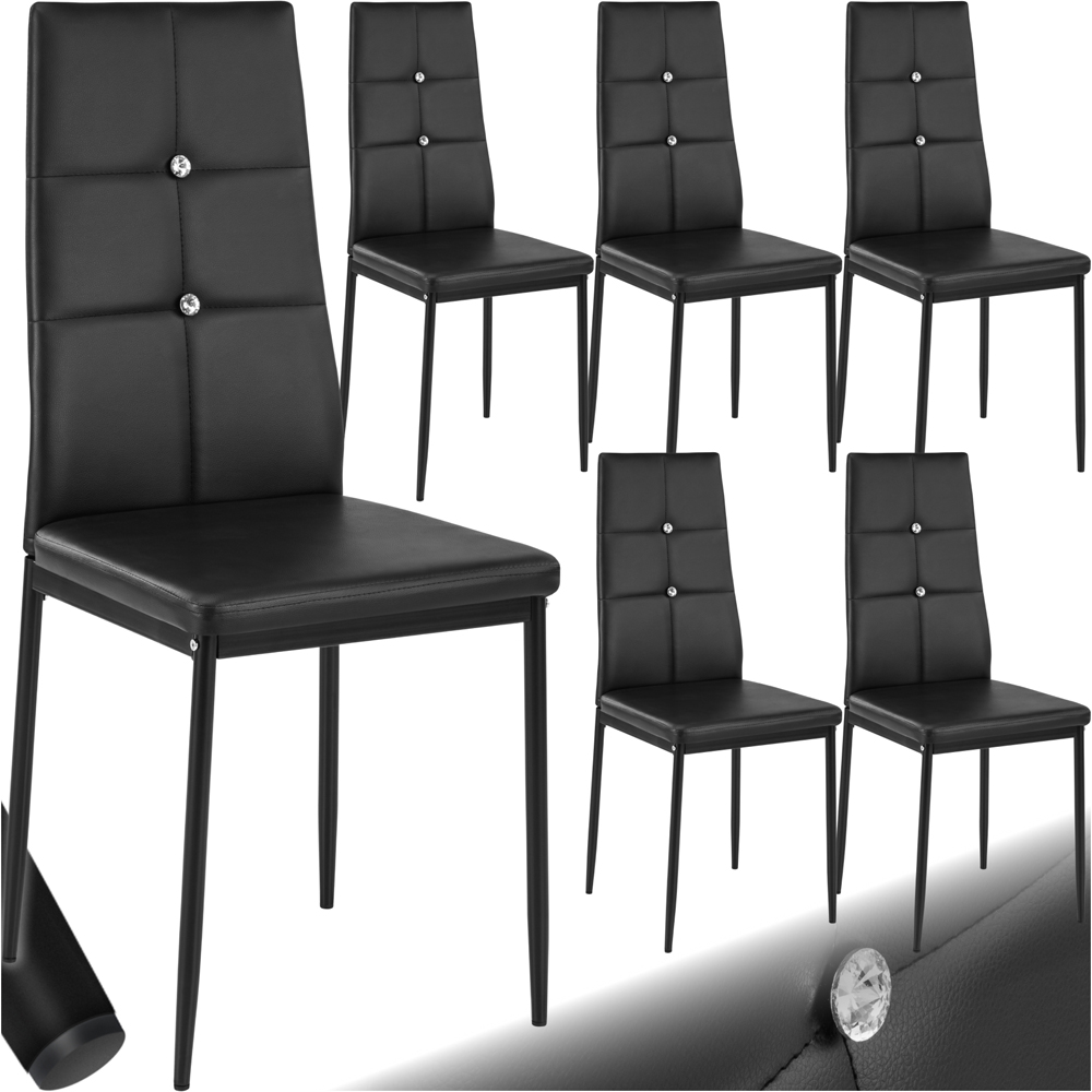 tectake Set of 6 Black Rhinestone Highlight Dining Chairs Image 2