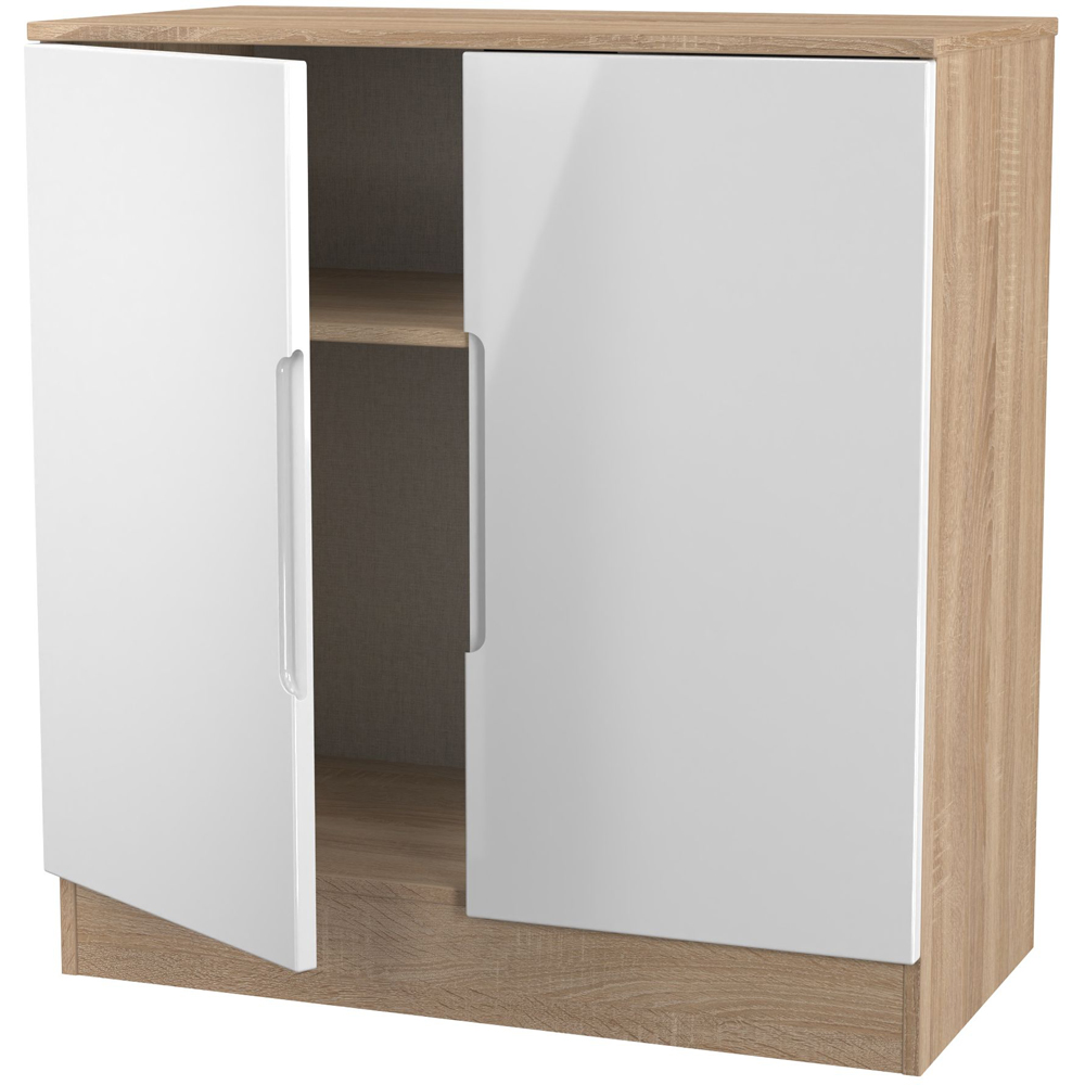Crowndale Milan 2 Door White Gloss and Bardolino Oak Storage Cabinet Ready Assembled Image 6