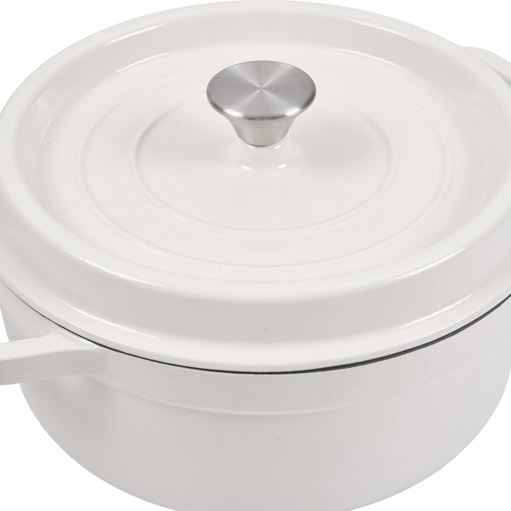 Living and Home Beige White Enamelled Cast Iron Dutch Oven Pot 5L Image 5