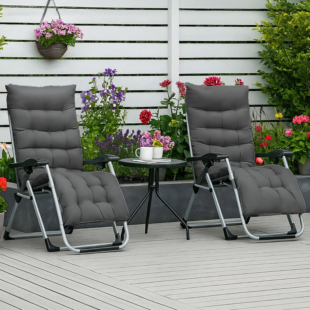 Neo Zero Gravity Dark Grey Reclining Sun Lounger with Padded Cushions Set of 2 Image 7