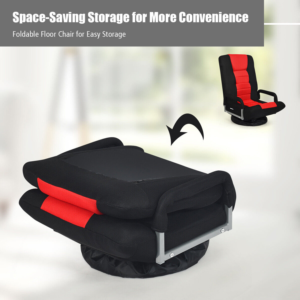 Costway Red Swivel Gaming Chair with Adjustable Backrest Image 5