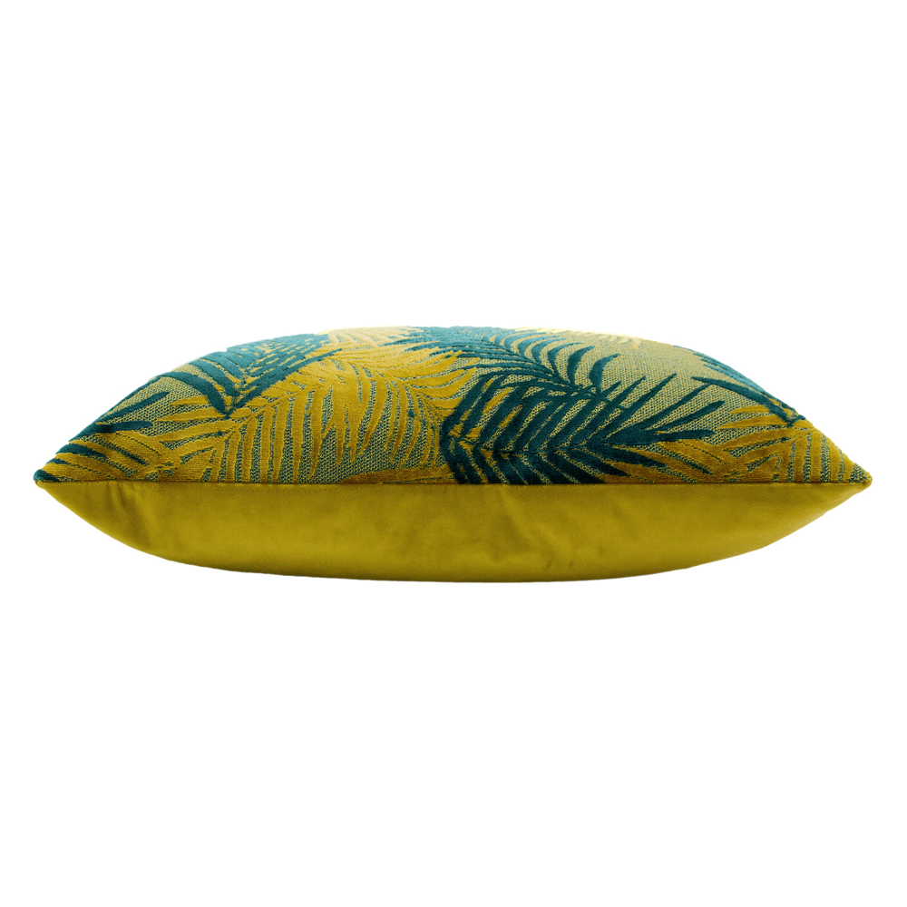 Paoletti Palm Grove Gold and Teal Velvet Jacquard Cushion Image 4
