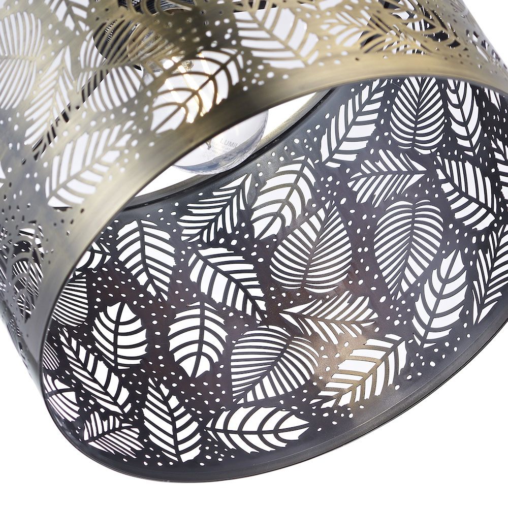 Happy Homewares Antique Brass Metal Pendant Shade with Fern Leaf Decoration Image 6