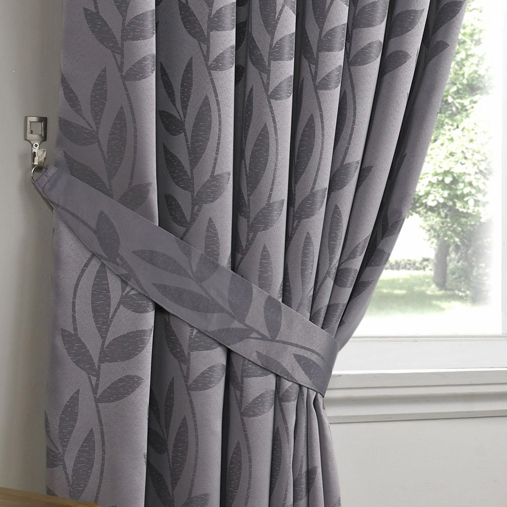 Alan Symonds Dupion Green Leaf Jacquard Ring Top Eyelet Curtains 117 x 137cm Image 3