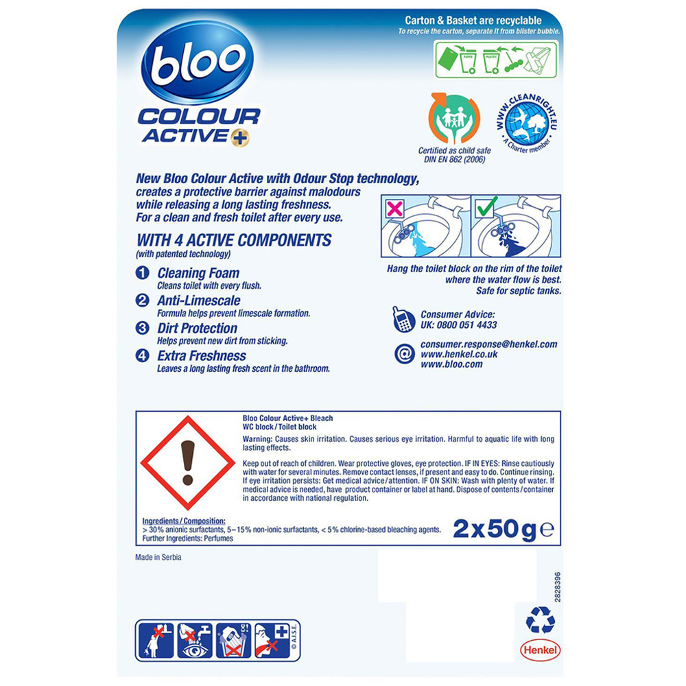 Bloo Colour Active+ Bleach Toilet Rim Block 50g 6 Pack Image 3