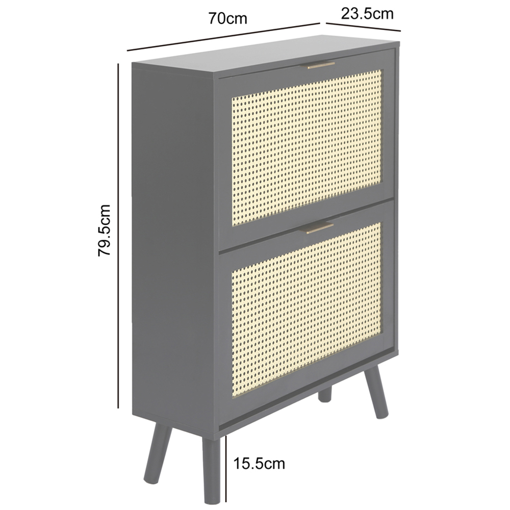 Craven 2 Drawer Black Shoe Cabinet with Cane Front Image 9