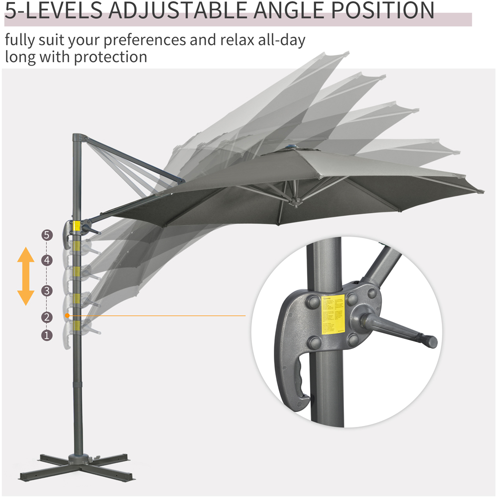 Outsunny Grey Crank and Tilt Cantilever Parasol with Cross Base 3m Image 5