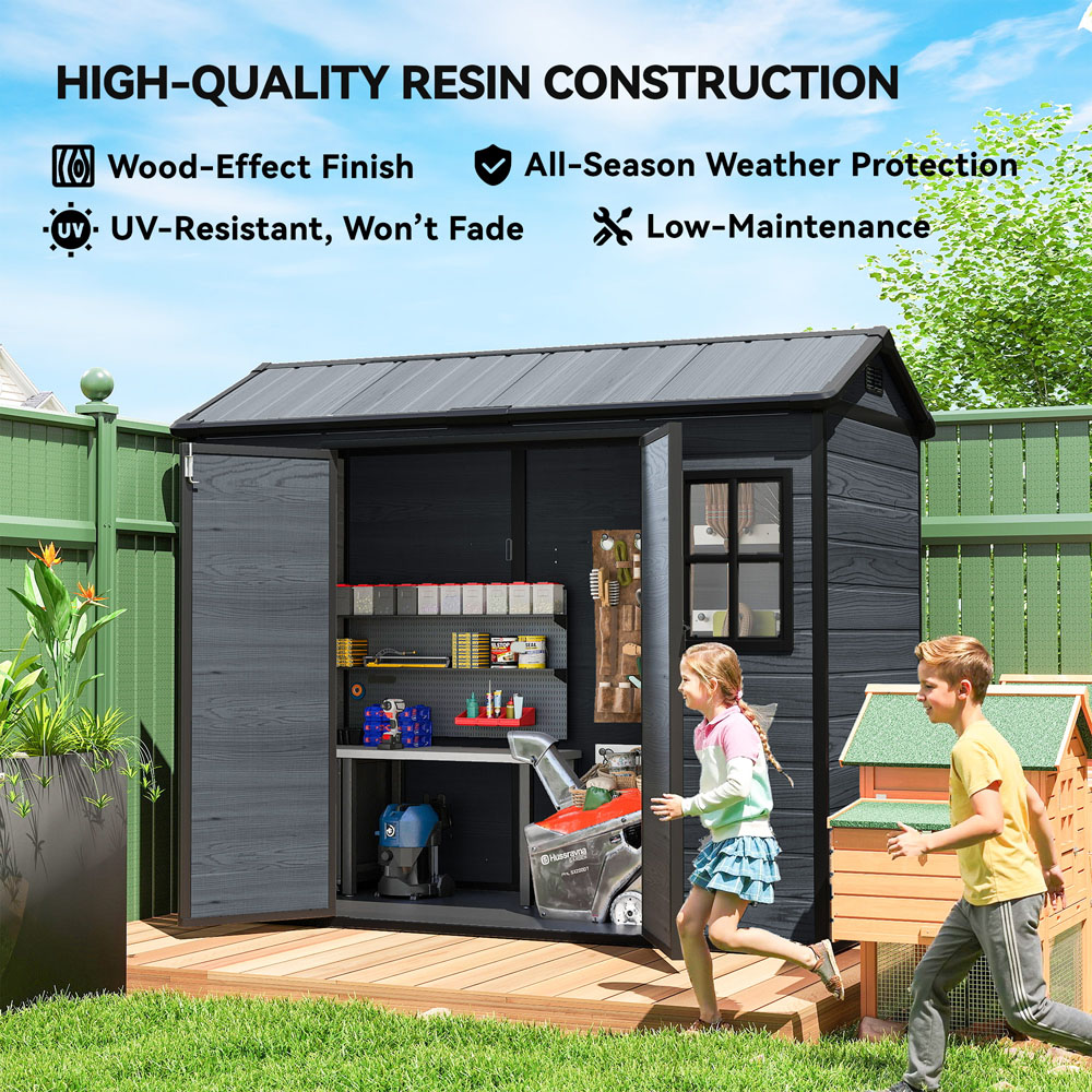 Outsunny 8 x 4ft Dark Grey Apex Garden Shed with Built-In Floor Image 7
