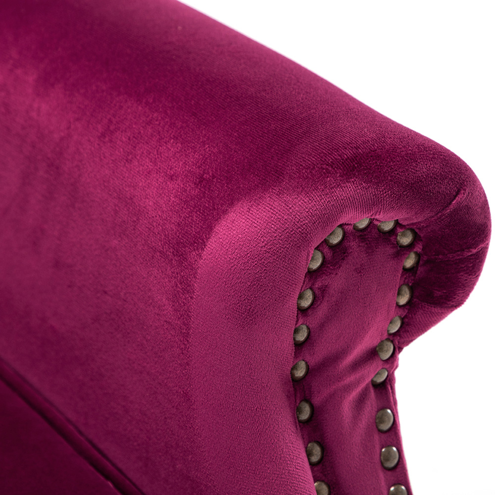 Living and Home Vintage Wine Red Velvet Wingback Armchair with Studs Image 5