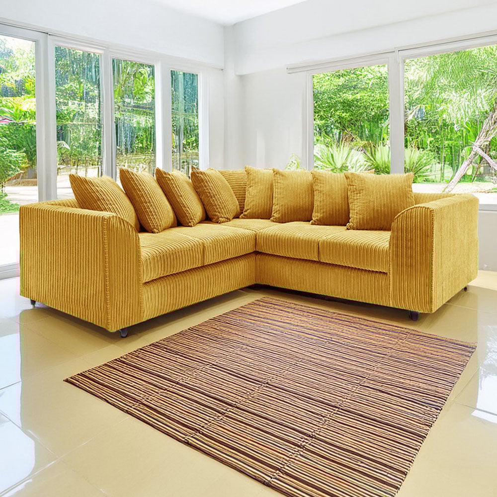 Luxor 5 Seater Mustard Jumbo Cord Scatter Back L Shaped Corner Sofa Set Image 1