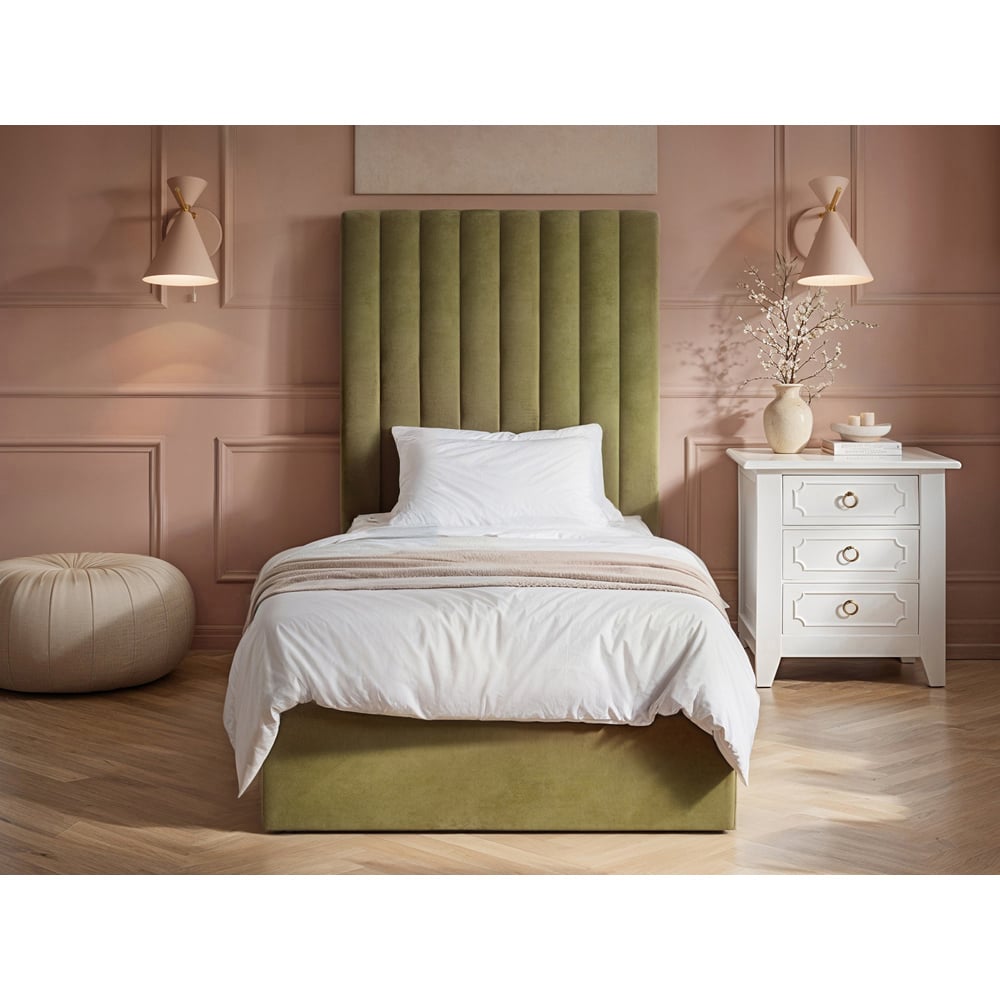 Solace+Co Everley Single Green Velvet Ottoman Bed Image 2