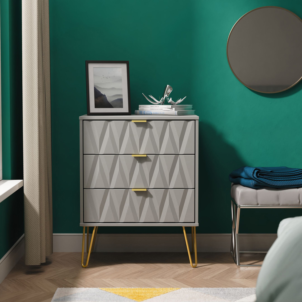 Crowndale Diamond 3 Drawer Dusk Grey Midi Chest of Drawers Ready Assembled Image 7