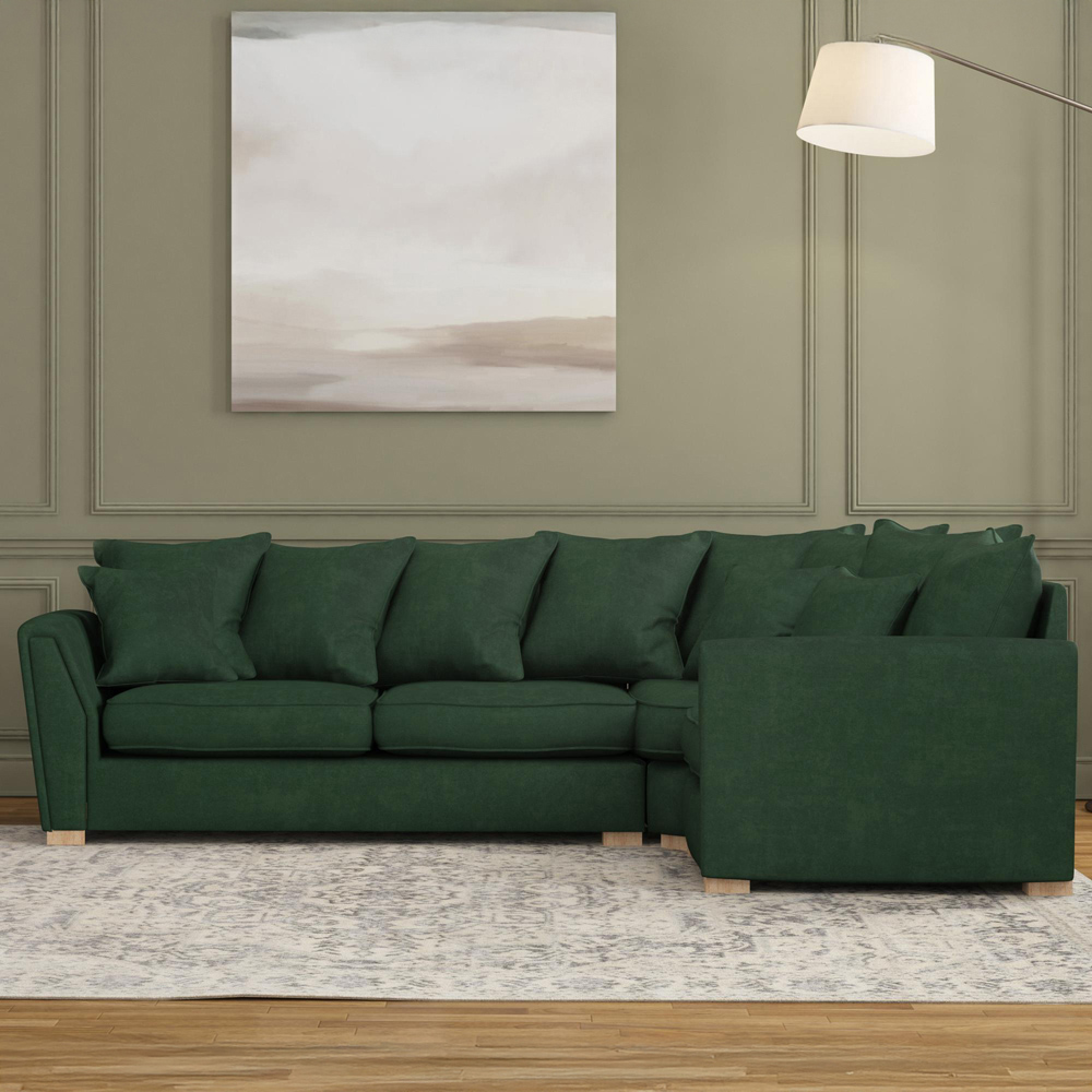 Wendleberry 3 Seater Forest Green Plush Velvet Scatter Back Right Hand Corner Sofa Image 5