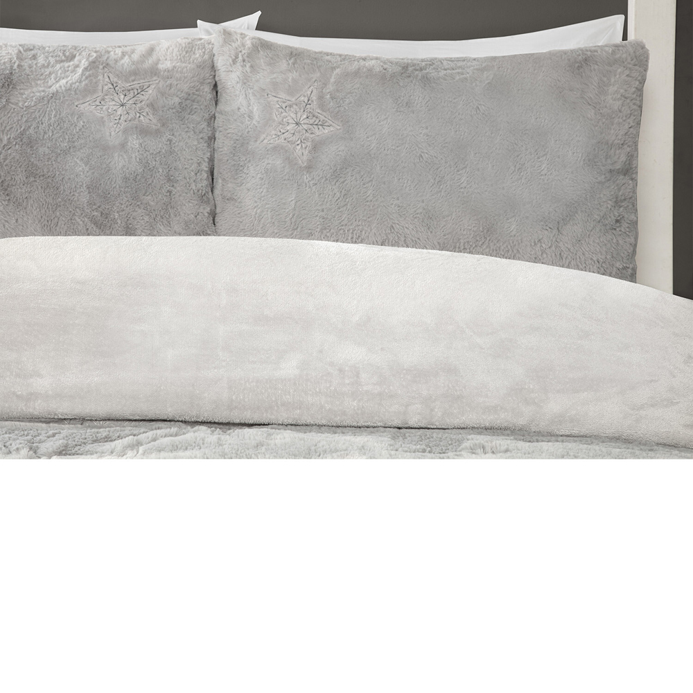 Star Embroidered Faux Fur Duvet Set Silver Single Image 3