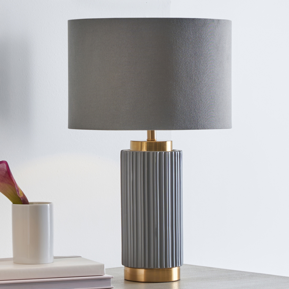 Pacific Lifestyle Ionic Grey Textured Ceramic and Gold Metal Table Lamp Image 2