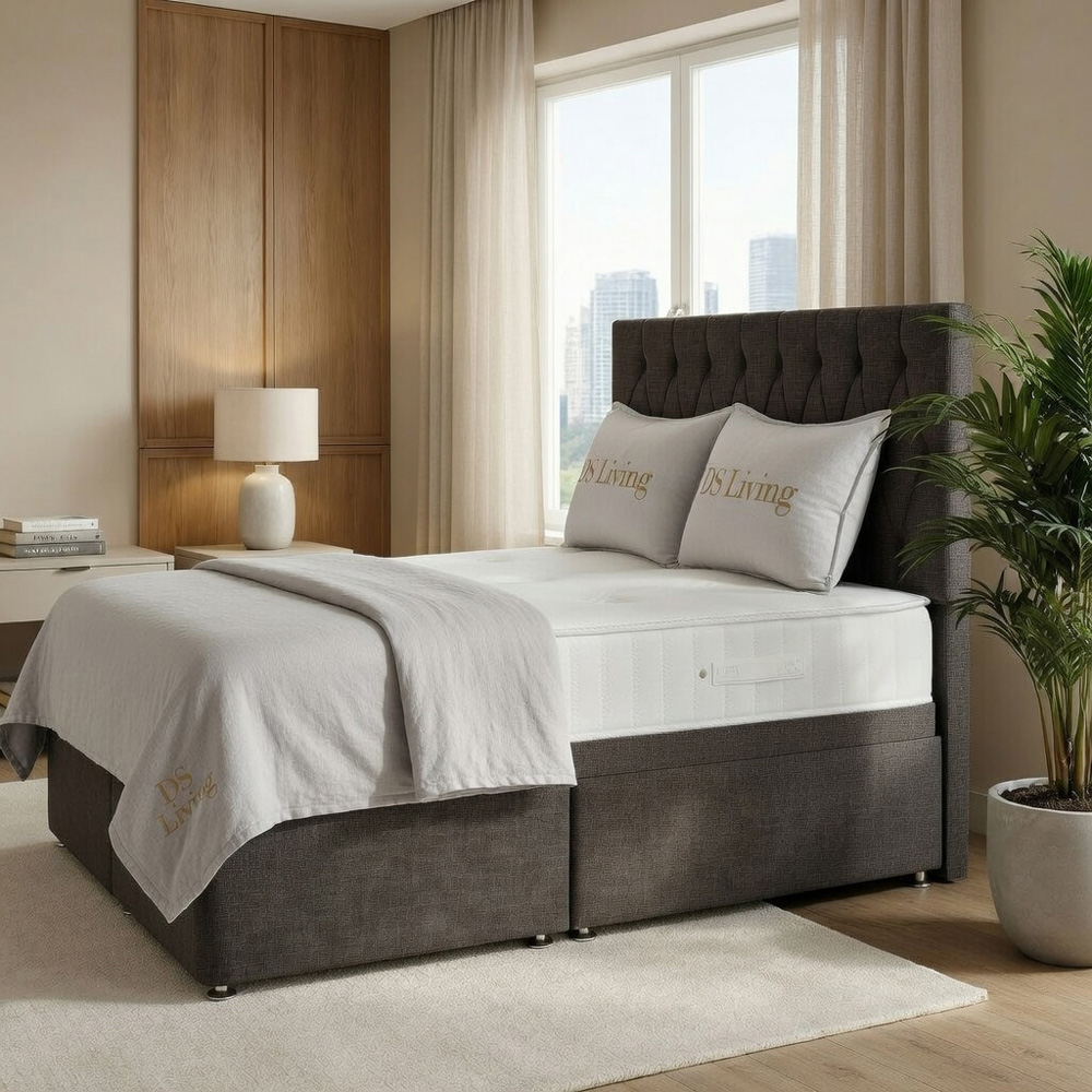 DS Living Diamond Double Grey Upholstered Divan Bed Image 3