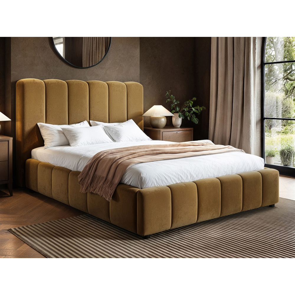 Solace+Co Emilie King Size Mocha Velvet Ribbed Ottoman Bed Image 7