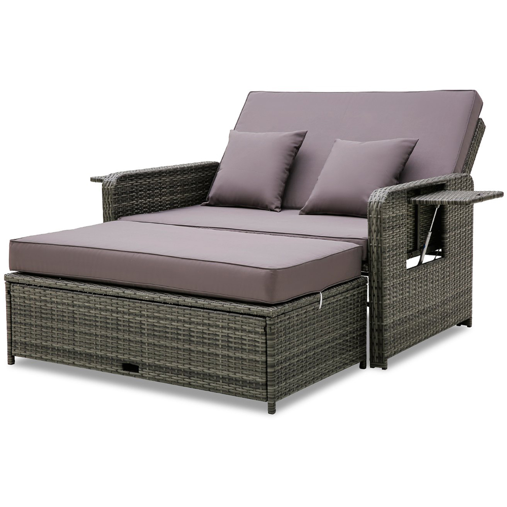 Costway 2 Seater Rattan Daybed with Ottoman and Side Tray Image 2