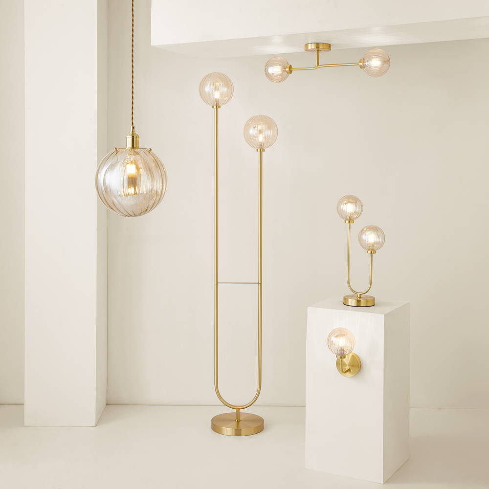 ValueLights Chessy 2 Way Ribbed Glass Globe Gold Stem LED Table Lamp Image 7