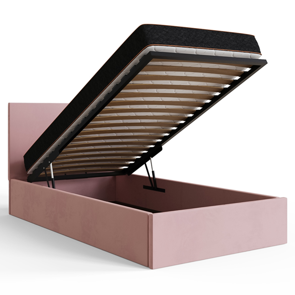 GFW Single Blush Pink Velvet End Lift Ottoman Bed with Memory Pocket Spring Mattress Image 5