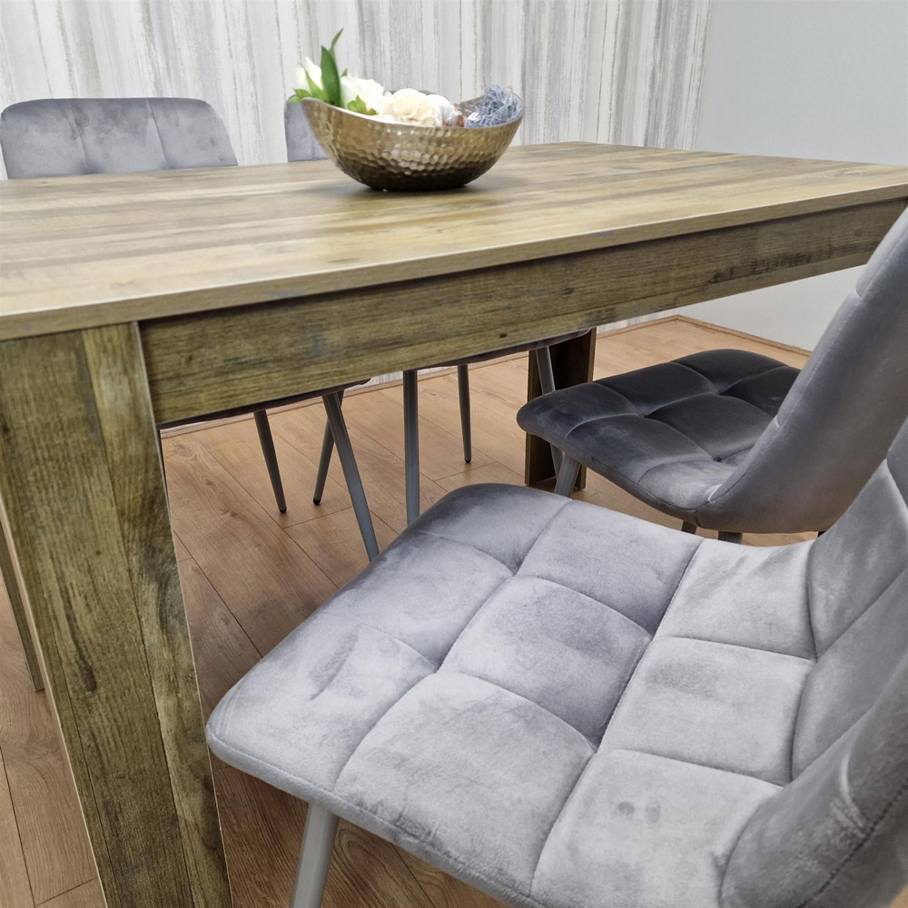 Portland 4 Seater Dining Set Rustic Effect and Grey Velvet Image 3