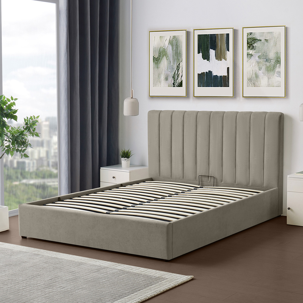 Artemis Home Evelynne King Size Light Brown Linen Upholstered Ottoman Bed Image 2