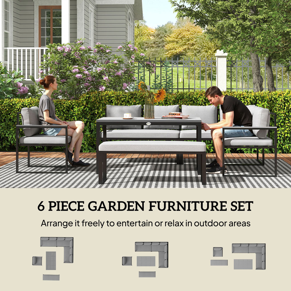 Outsunny 9 Seater Grey Garden Corner Sofa Set Image 7