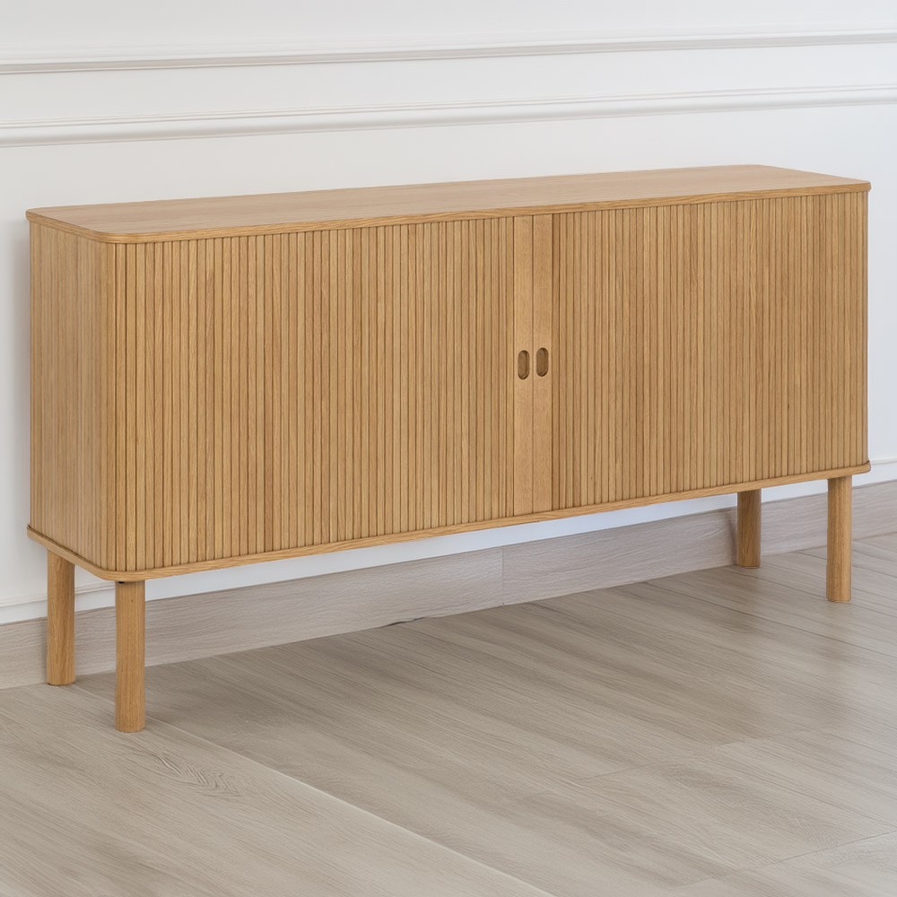 Florence Langley 4 Shelf Oak Sideboard with Sliding Door Image 1