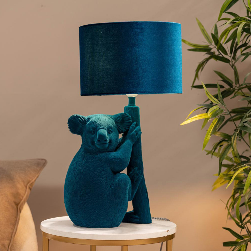 ValueLights Kevin Teal Velvet Koala LED Table Lamp Image 2