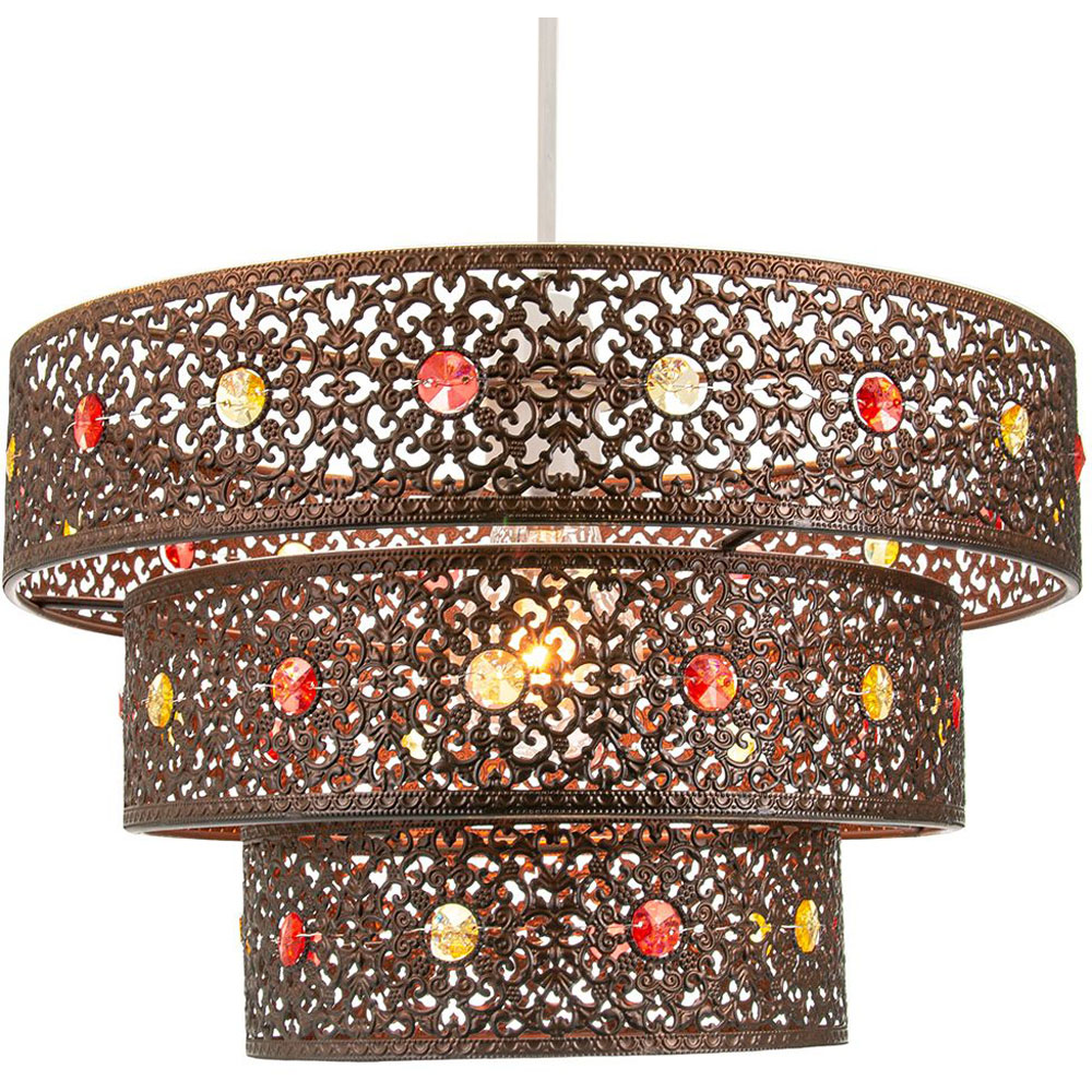Happy Homewares 3 Tier Antique Bronze Moroccan Acrylic Gem Pendant Light Shade Image 2