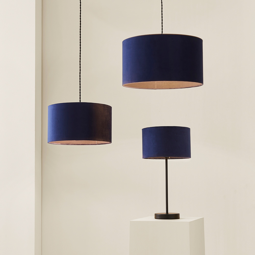 ValueLights Reni Navy Velvet Drum Ceiling Lamp Shade 35cm Image 7