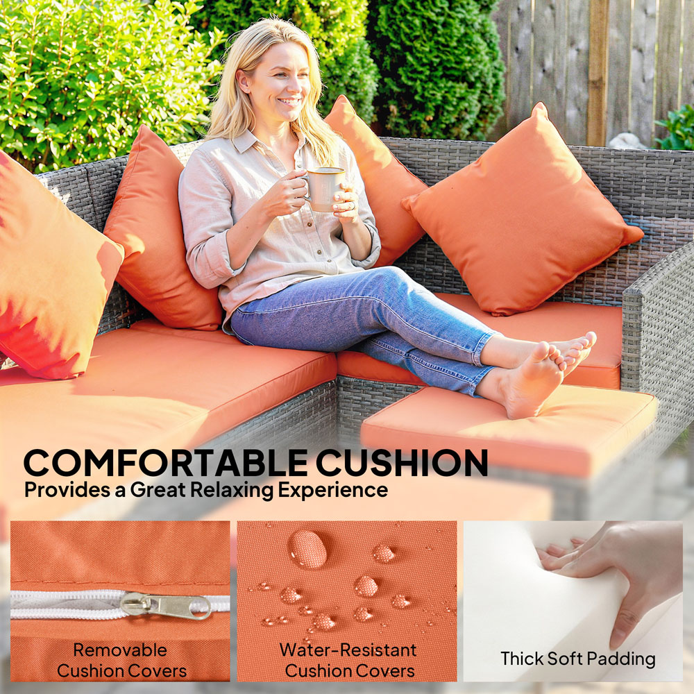 Outsunny 6 Seater Orange PE Rattan Corner Garden Dining Sofa Set Image 8