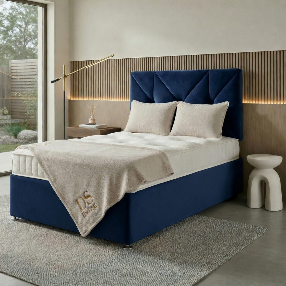 DS Living Eclipse King Size Dark Blue Plush Velvet Ottoman Bed Image 4