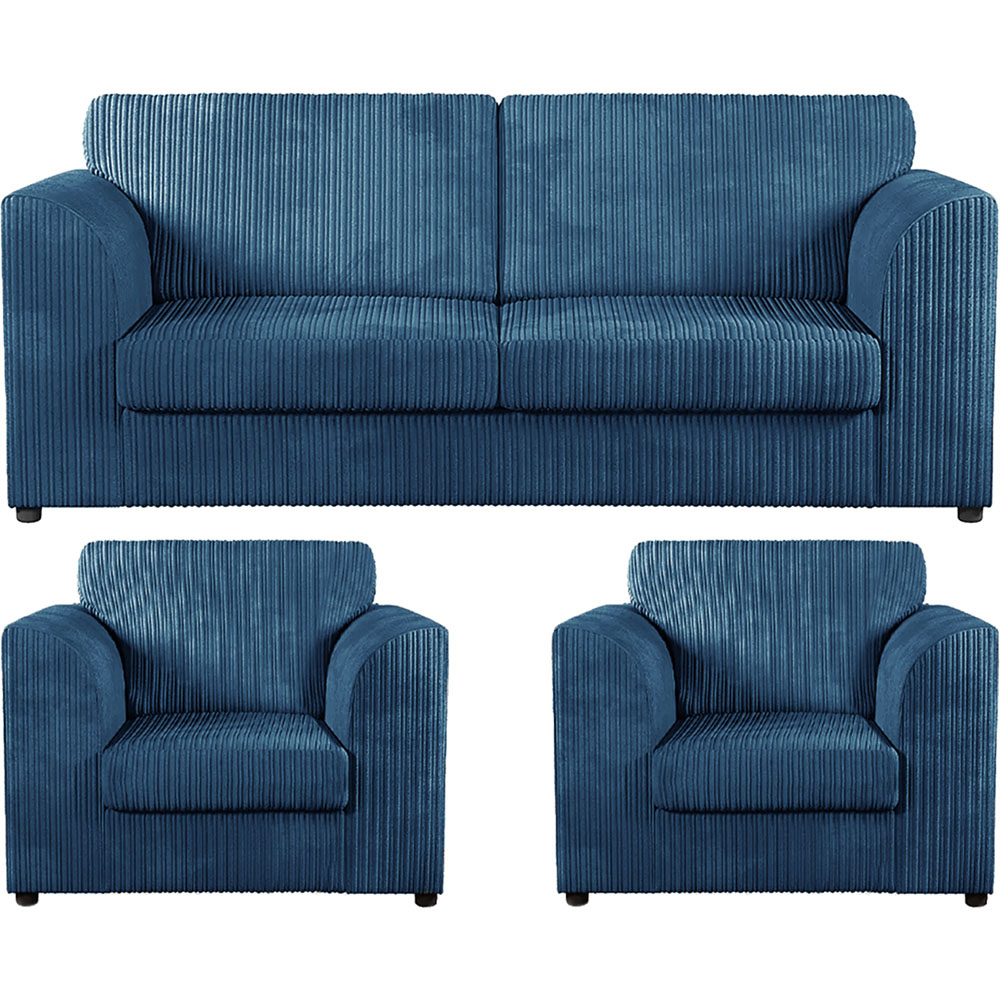 Luxor 5 Seater Marine Blue Jumbo Cord Full Back Sofa Suite Image 2