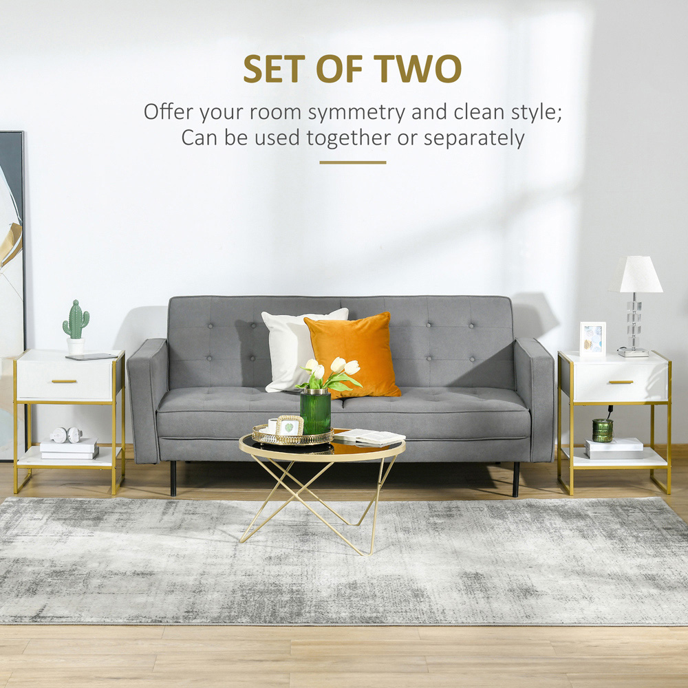 Portland Single Drawer Single Shelf White and Gold Bedside Table Set of 2 Image 6